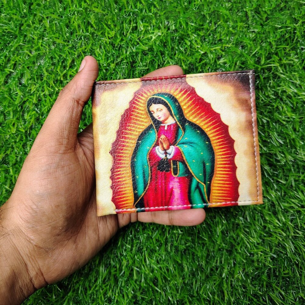 Virgin Mary Stylish Printed Bifold Wallet for Men – Classic Leather Look